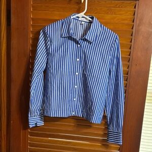 Blue and White Striped Button-Up Shirt